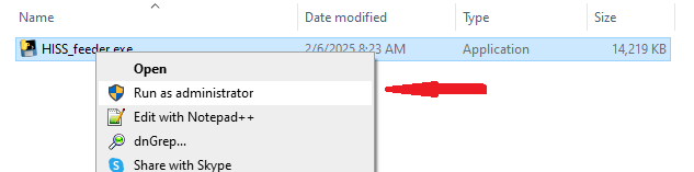 Feeder Run as Administrator