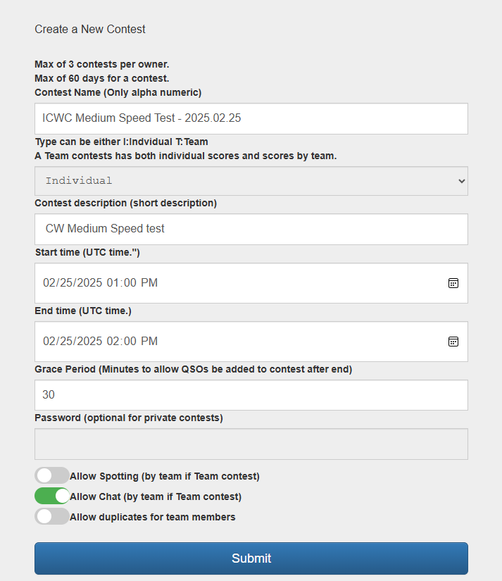 Create new contest example